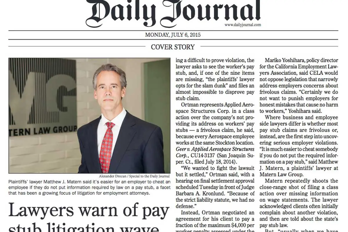 Matthew J. Matern, Daily Journal Cover