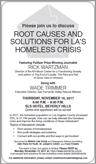 Root causes and solutions for la's homeless crisis flyer