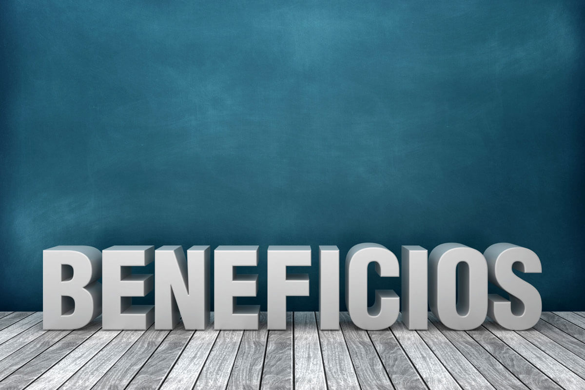 BENEFICIOS Spanish 3D Word on Chalkboard Background - 3D Rendering